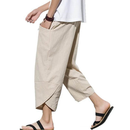 Men Khaki Black Asian Linen Harem Pants - Harem Pants - Favocent - Mad Fly Essentials