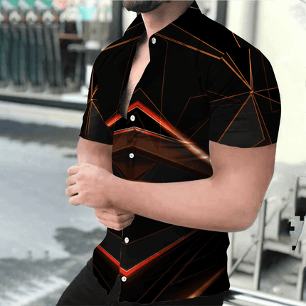 Men Lapel 3D Short Black X Shirt - Shirt - TrendSetter - Mad Fly Essentials