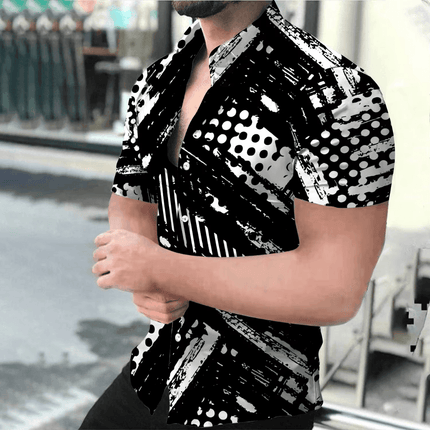 Men Lapel 3D Short Black X Shirt - Shirt - TrendSetter - Mad Fly Essentials