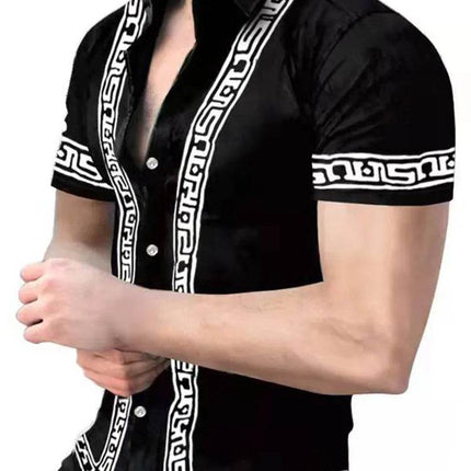 Men Lapel 3D Short Black X Shirt - Shirt - TrendSetter - Mad Fly Essentials