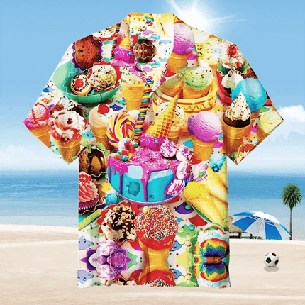 Men Lapel Funny 3D Ice Cream Hawaiian Shirt - Shirt - TrendSetter - Mad Fly Essentials