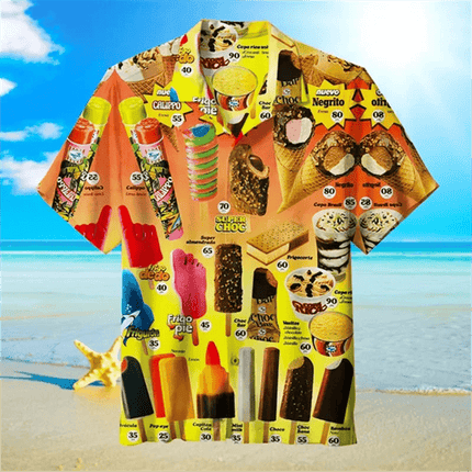 Men Lapel Funny 3D Ice Cream Hawaiian Shirt - Mad Fly Essentials