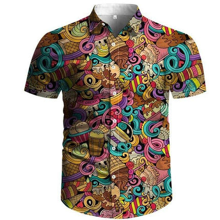 Men Lapel Funny 3D Ice Cream Hawaiian Shirt - Shirt - TrendSetter - Mad Fly Essentials