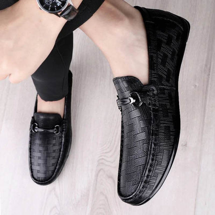 Men Leather Black Business Casual Loafers - Loafers - M - anxiu - Mad Fly Essentials