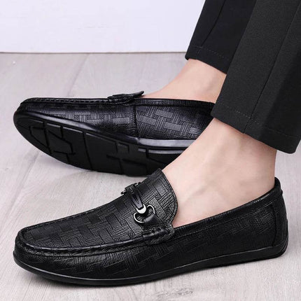 Men Leather Black Business Casual Loafers - Loafers - M - anxiu - Mad Fly Essentials