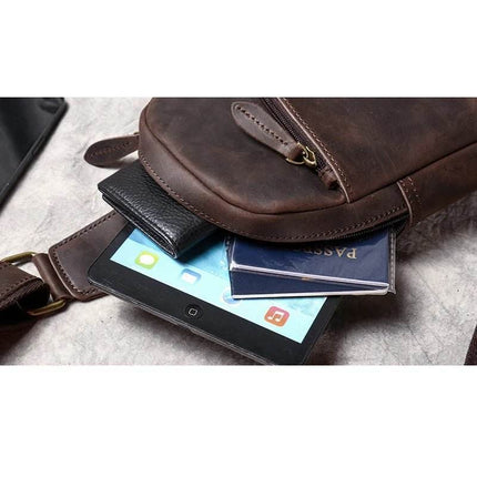 Men Leather Chest 7.9in Crossbody Bag - Crossbody Bag - LEATHFOCUS - Mad Fly Essentials