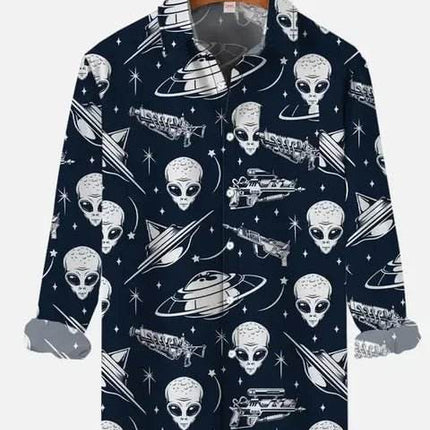 Men Long Sleeve Alien Fashion Party Apparel 3D Shirt - Shirt - Owlstream - Mad Fly Essentials