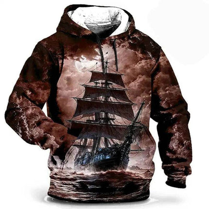 Men Medieval 3D Sailboat Street Casual Hoodies - Hoodies - LETSFIND - Mad Fly Essentials