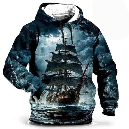 Men Medieval 3D Sailboat Street Casual Hoodies - Hoodies - LETSFIND - Mad Fly Essentials