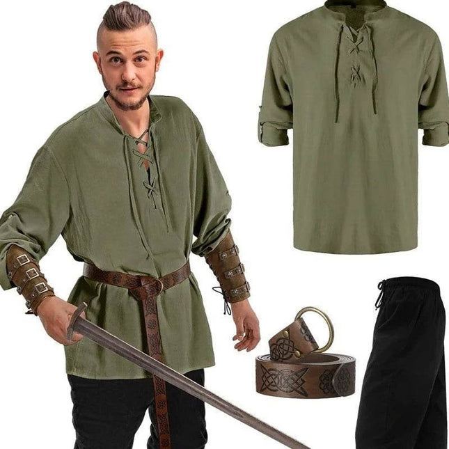 Men Medieval Viking Top Pants Pirate Outfit Costume - Mad Fly Essentials
