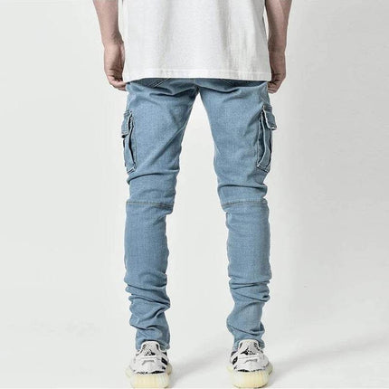 Men Mid Waist Denim Cargo Jeans - Jeans - ZHAHL - Mad Fly Essentials