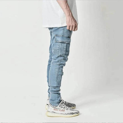 Men Mid Waist Denim Cargo Jeans - Jeans - ZHAHL - Mad Fly Essentials