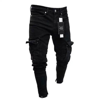 Men Mid Waist Denim Cargo Jeans - Jeans - ZHAHL - Mad Fly Essentials