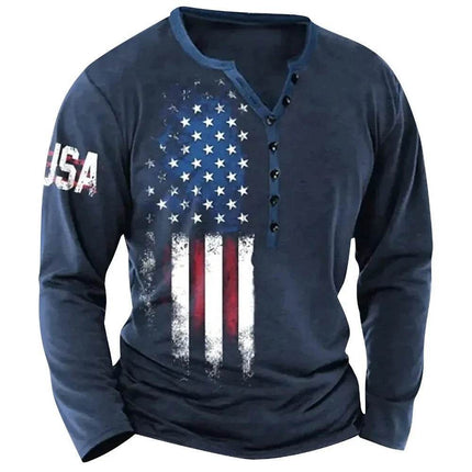 Men National Flag Collarless Graphic Long Shirt - Shirt - oufisun - Mad Fly Essentials