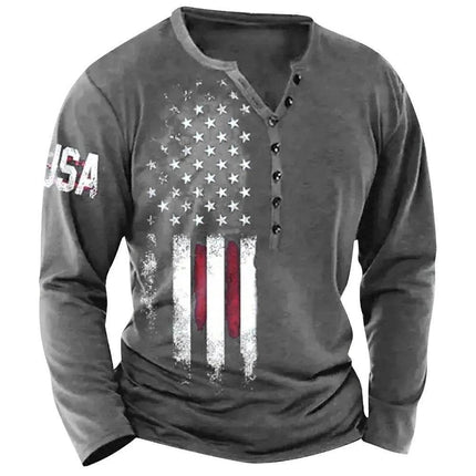 Men National Flag Collarless Graphic Long Shirt - Shirt - oufisun - Mad Fly Essentials