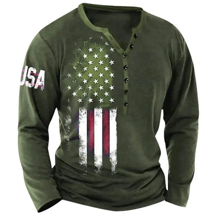 Men National Flag Collarless Graphic Long Shirt - Shirt - oufisun - Mad Fly Essentials