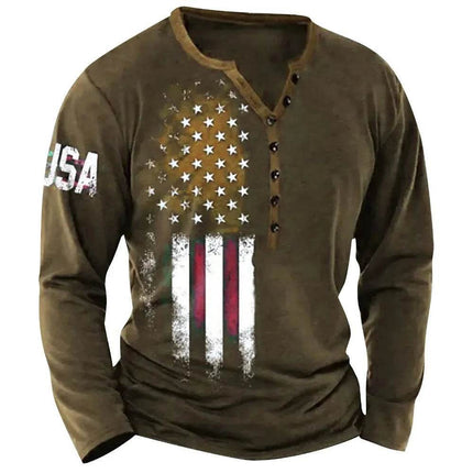 Men National Flag Collarless Graphic Long Shirt - Shirt - oufisun - Mad Fly Essentials