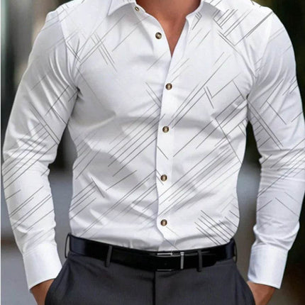 Men New Fashion Solid Long Formal Lapel Business Casual Dress Shirt - Shirt - Jereno - Mad Fly Essentials