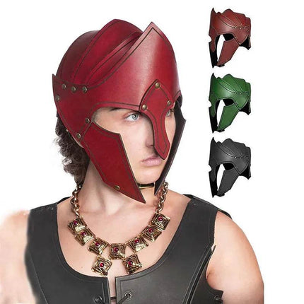 Men Nordic Viking Medieval Leather Warrior Helmet Costume Mask - Costume Mask - Cavalaria Costumes - Mad Fly Essentials