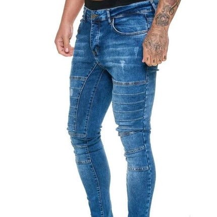 Men Patchwork Denim Pencil Jeans - Mad Fly Essentials