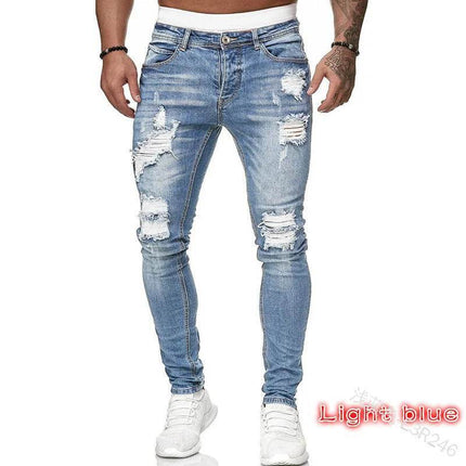 Men Patchwork Denim Pencil Jeans - Jeans - GINGTTO - Mad Fly Essentials