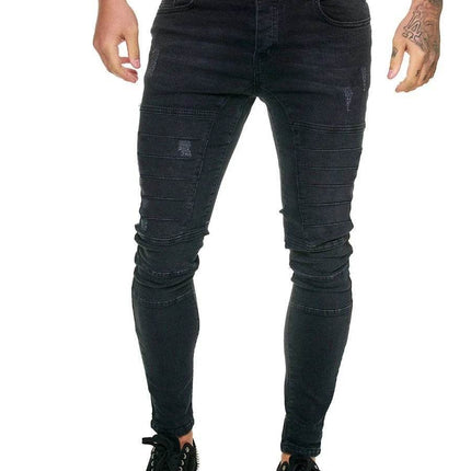 Men Patchwork Denim Pencil Jeans - Jeans - GINGTTO - Mad Fly Essentials