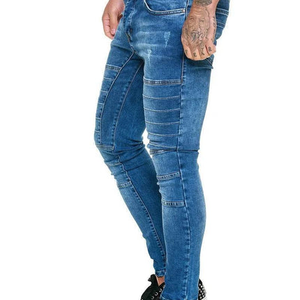 Men Patchwork Denim Pencil Jeans - Jeans - GINGTTO - Mad Fly Essentials