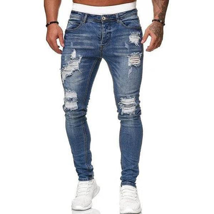 Men Patchwork Denim Pencil Jeans - Jeans - GINGTTO - Mad Fly Essentials
