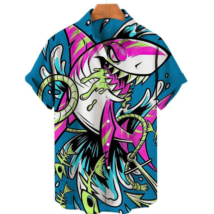 Men Pink Blue Shark Animal 3D Hawaiian Shirt - Mad Fly Essentials