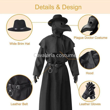 Men Plague Doctor Black Medieval Costume Set - Costume Set - Cavalaria Costumes - Mad Fly Essentials