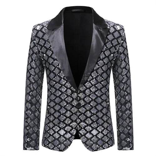 Men Plaid Sequin 3D Party Blazer - Mad Fly Essentials