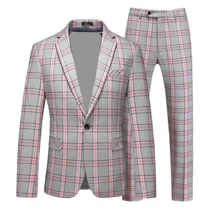 Men Red Striped Plaid 3pc Dress Suit Blazer - Blazer - Idealism - Mad Fly Essentials