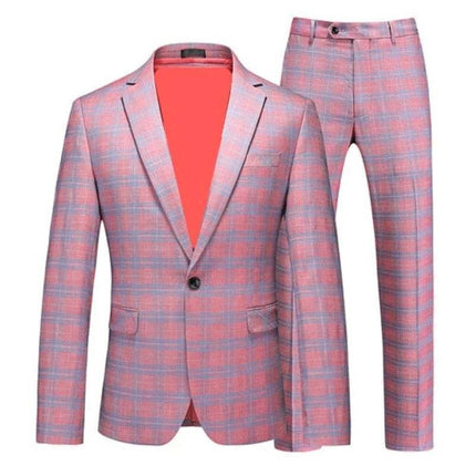 Men Red Striped Plaid 3pc Dress Suit Blazer - Blazer - Idealism - Mad Fly Essentials