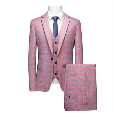 Men Red Striped Plaid 3pc Dress Suit Blazer - Blazer - Idealism - Mad Fly Essentials