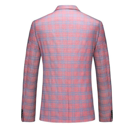 Men Red Striped Plaid 3pc Dress Suit Blazer - Blazer - Idealism - Mad Fly Essentials