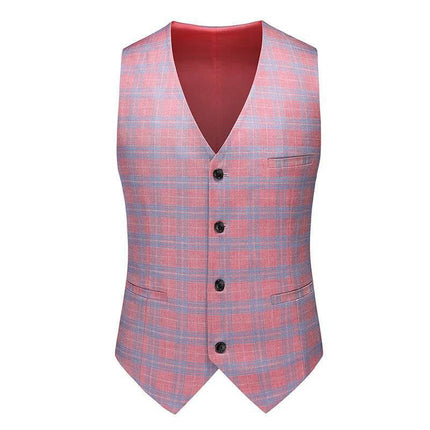 Men Red Striped Plaid 3pc Dress Suit Blazer - Blazer - Idealism - Mad Fly Essentials