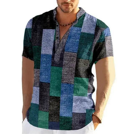 Men Retro Patchwork Casual Short Shirt - Shirt - CAGO - Mad Fly Essentials