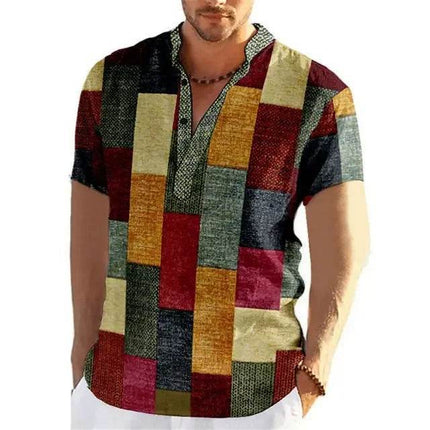 Men Retro Patchwork Casual Short Shirt - Shirt - CAGO - Mad Fly Essentials