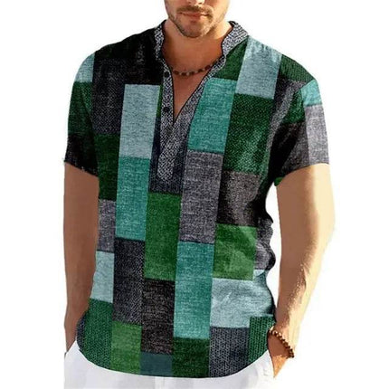 Men Retro Patchwork Casual Short Shirt - Shirt - CAGO - Mad Fly Essentials