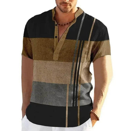 Men Retro Patchwork Casual Short Shirt - Shirt - CAGO - Mad Fly Essentials