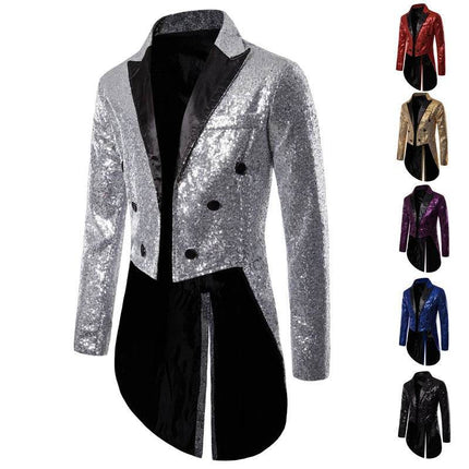 Men Sequin Embellished Tuxedo Blazer Jacket - Jacket - BC - Mad Fly Essentials