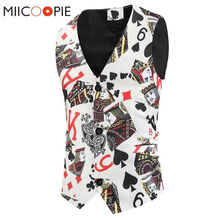 Men Poker Play Card Formal Vest Blazer - Mad Fly Essentials