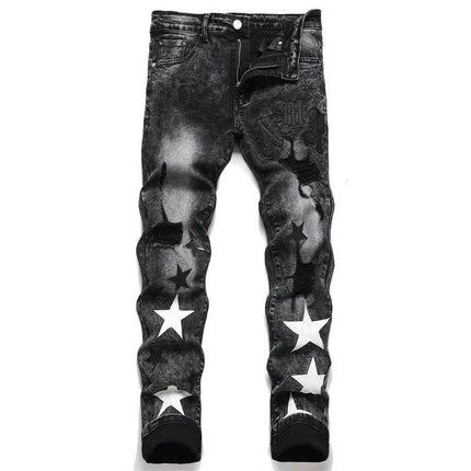 Men Slim Embroidered Distressed Star Jeans - Jeans - EH - MD Jeans - Mad Fly Essentials