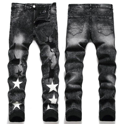 Men Slim Embroidered Distressed Star Jeans - Jeans - EH - MD Jeans - Mad Fly Essentials