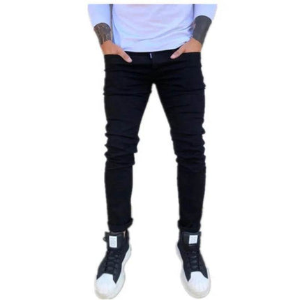 Men Solid Black European Denim Elastic Pants - Pants - ANPOETCHY - Mad Fly Essentials