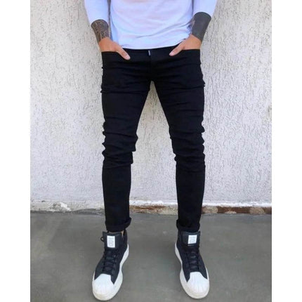 Men Solid Black European Denim Elastic Pants - Pants - ANPOETCHY - Mad Fly Essentials