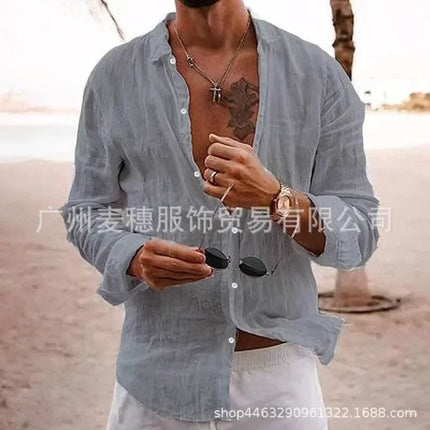 Men Casual Stand Collar Linen Beach Shirt - Shirt - Thefound - Mad Fly Essentials