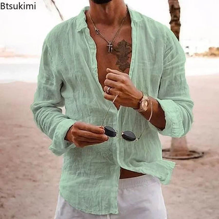 Men Casual Stand Collar Linen Beach Shirt - Shirt - Thefound - Mad Fly Essentials
