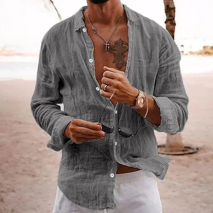 Men Casual Stand Collar Linen Beach Shirt - Shirt - Thefound - Mad Fly Essentials