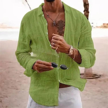 Men Casual Stand Collar Linen Beach Shirt - Shirt - Thefound - Mad Fly Essentials